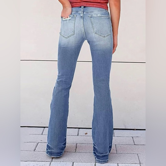 Flamingals Flamingals Flare Bell Bottom Jeans for Women Raw Hem High Waist M - Picture 3 of 13